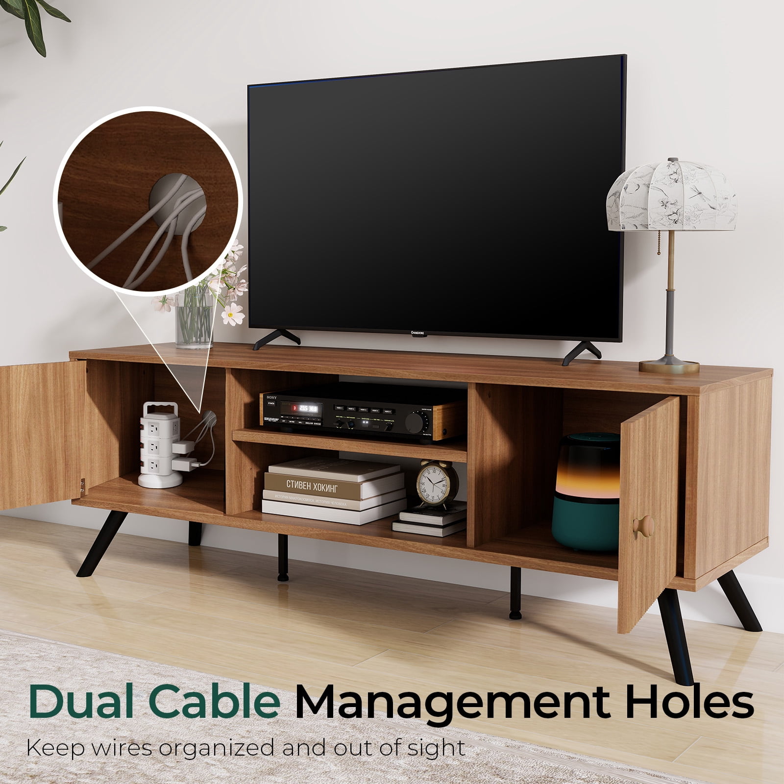LUCKLIIFE 53" TV Stand for 55" -65" TVs, Mid Century Modern Entertainment Center  for Living Room