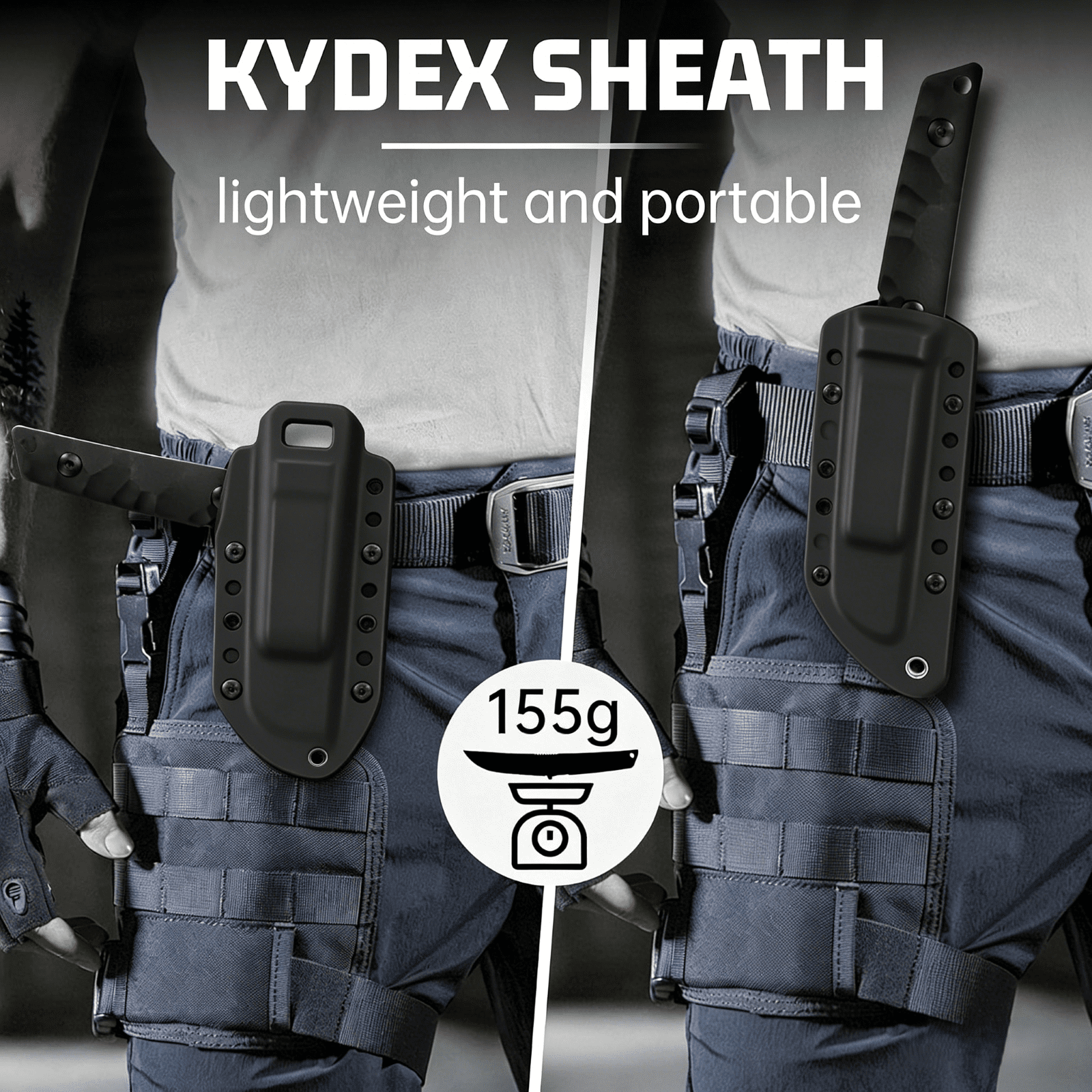 Plys 3.8 inch Fixed Blade Camping Knife, Full Tang Outdoor Tactical Knives with Kydex Sheath, Hunting Hiking Essentials Gear