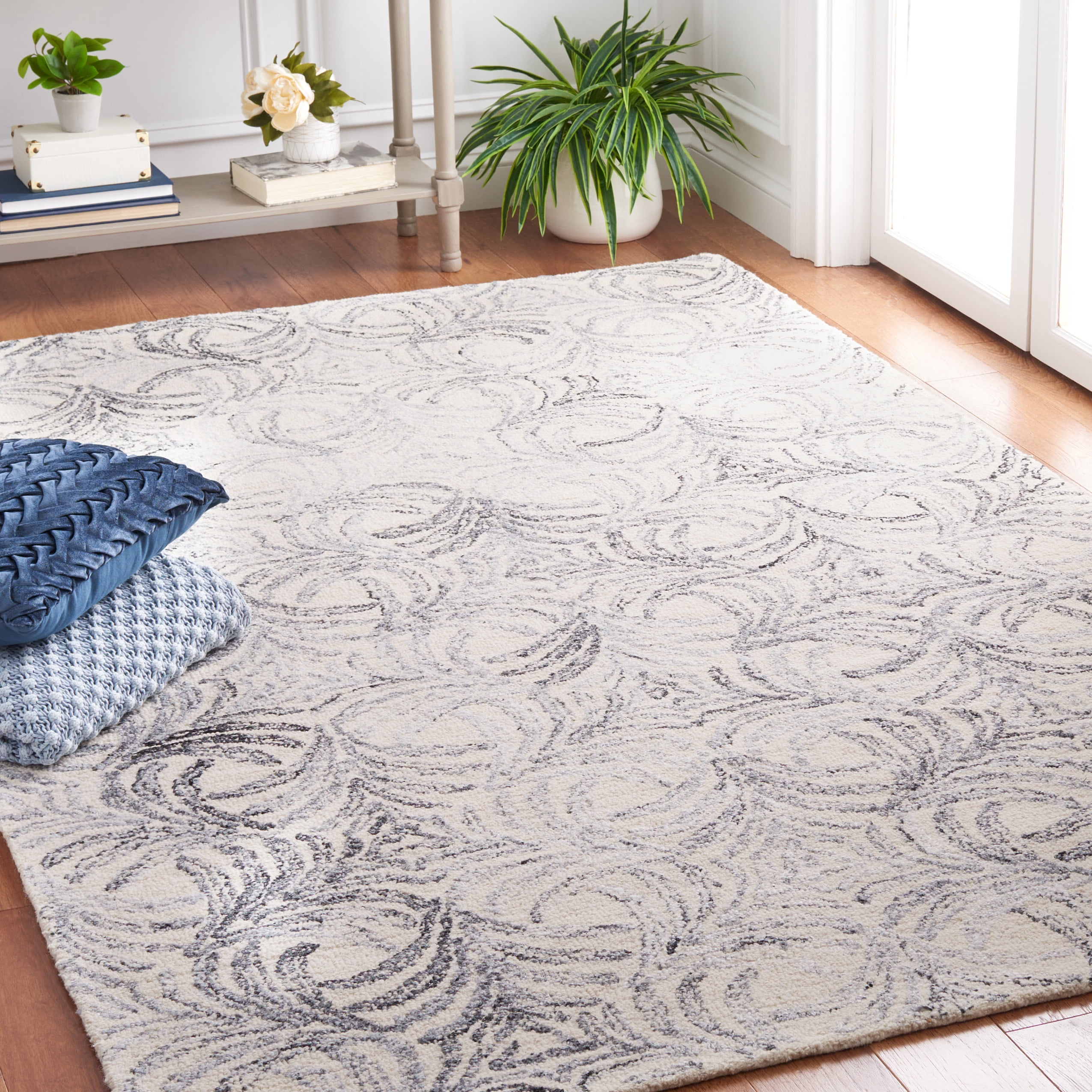 SAFAVIEH Jardin Thaddeus Leaves Area Rug, Ivory/Grey, 5' x 8'