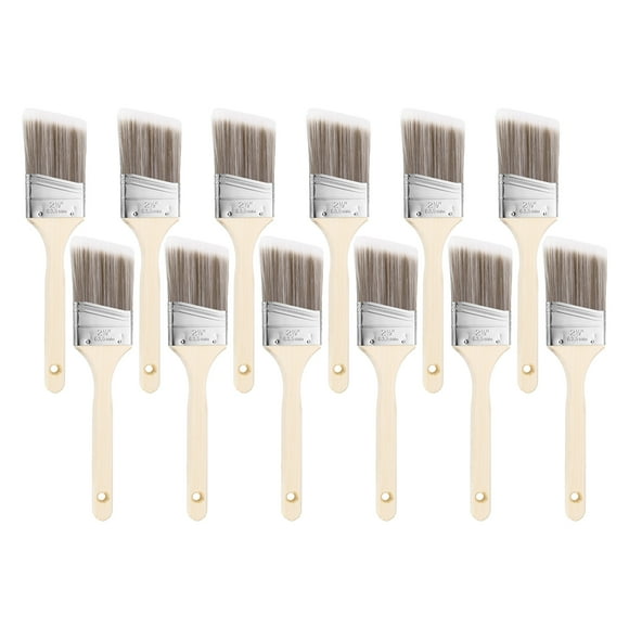 Uxcell 12Pcs Paint Brushes 2.5" Angle Paint and Chip Brushes for DIY Paint Flat Art Deck Wall Trim, Brown