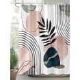 thumbnail image 2 of Mid Century Boho Shower Curtain, Navy Pink Abstract Geo Leaf Bathroom Decor Curtains Set with Hooks, White Waterproof Fabric Home Accessories， 72X 96 Inch Extra Long, 2 of 6