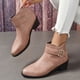 thumbnail image 5 of Zapatos Botines para mujer Nuevas botas grandes de cuero con hebilla de cinturón con punta redonda tacón cuadrado y botines con cremallera trasera con botas de tacón bajo para mujer (Pink 7), 5 of 7