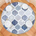 thumbnail image 2 of Blue and White Geometric Quatrefoil Pattern Round Fitted Tablecloth with Elastic Edge,Dining Table Cover Waterproof,Outdoor Round Tablecloth for Camping,Dining,Indoor and Outdoor, 2 of 7