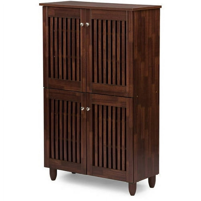 Baxton Studio Fernanda 4-Door Oak Brown Wooden Entryway Shoes Storage Tall Cabinet