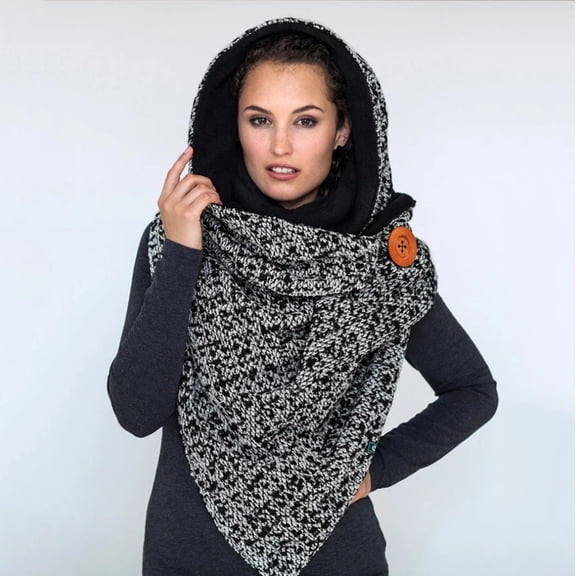 CFMIURAN Warm Scarfs for Women Fashion Winter Women Printing Button Soft Wrap Casual Warm Scarves Shawls Bib Wrap Shawl Ladies Gifts Black