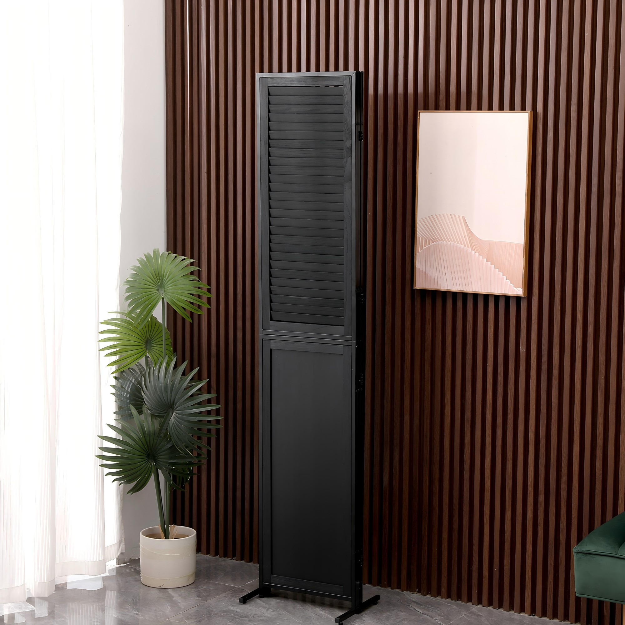 3 Panels 5.9 FT Wooden Room Dividers Black Folable Privacy Screen Louver Room Separation Indoor Freestanding Wall Partition Screen