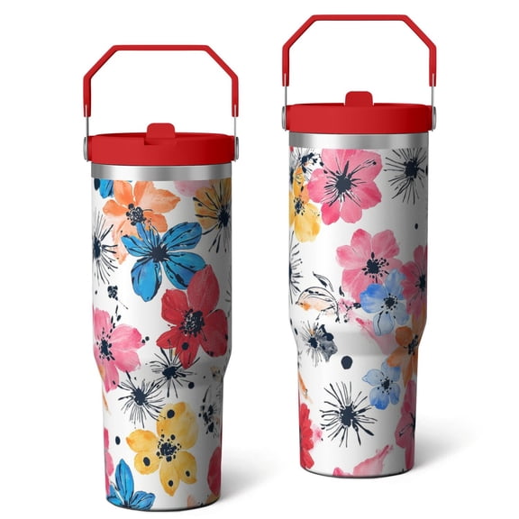 30 Oz Tumbler Watercolor Flowers Tumbler with Lid and Straw, Birthday Gift Cup for Friend Women Men Coffee Travel Mug Thanksgiving Day Halloween Christmas Gift Water Bottle