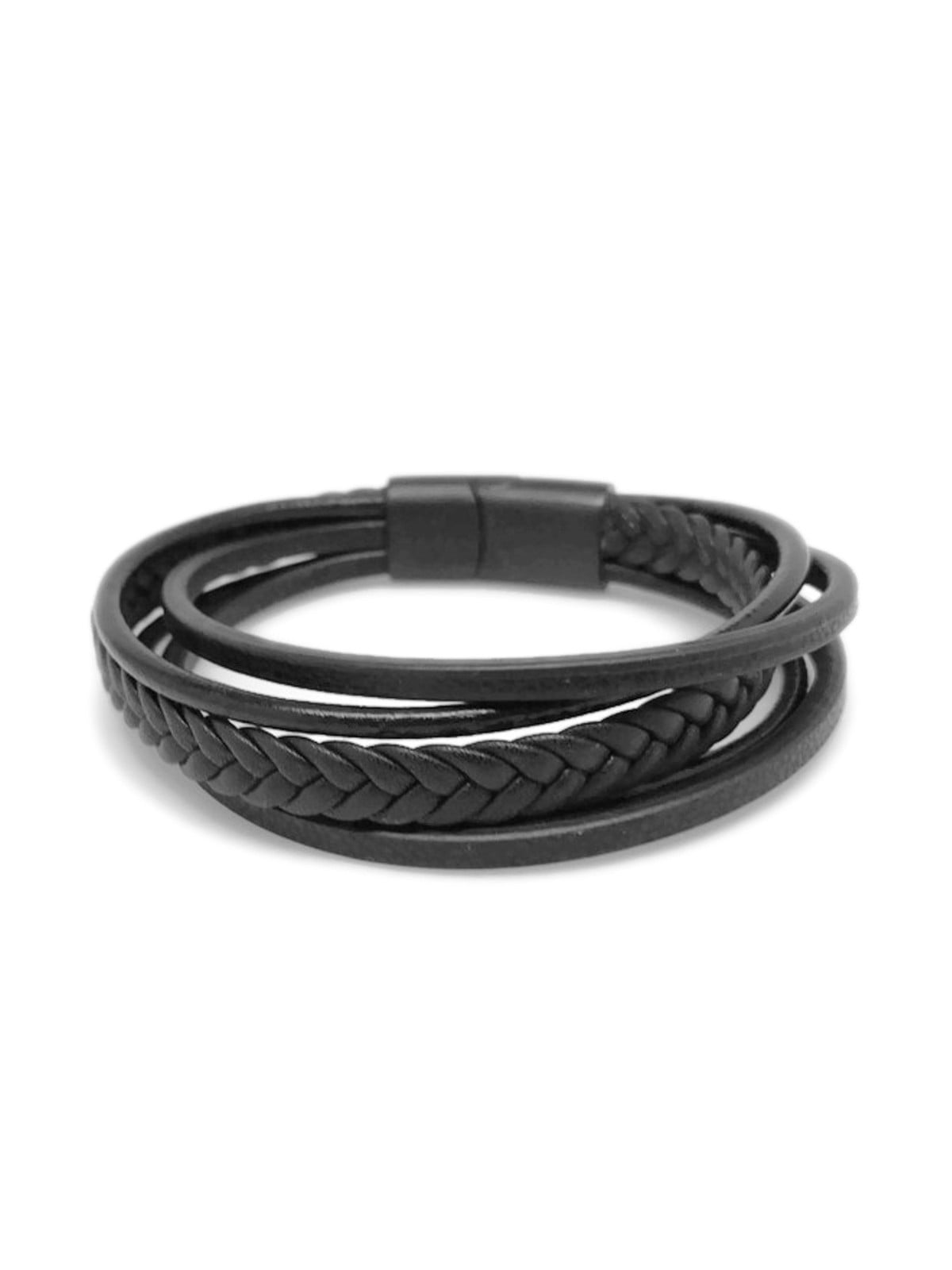 7 Layers Cuff Black/Brown Leather Braided Wristband Bracelet Bangle 