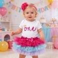 thumbnail image 2 of JAJAHO Birthday Girl Outfit Toddler Baby Girls Clothes Short Sleeve Romper Bodysuits With Tutu Skirts Headband Cute Celebration 3 Piece Comfortable Outfit, 2 of 4