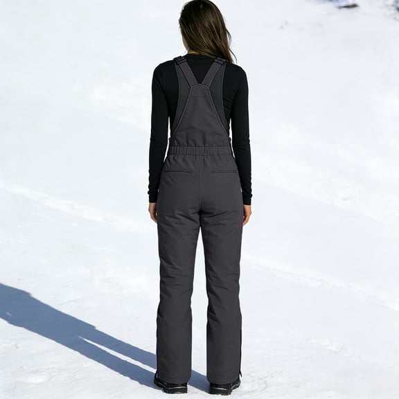 Huankd Womens Snow Bib Waterproof Insulated Overalls Winter Athletic Ski Pants Windproof Ripstop Warm Snowboarding Snowsuit Black 2XL