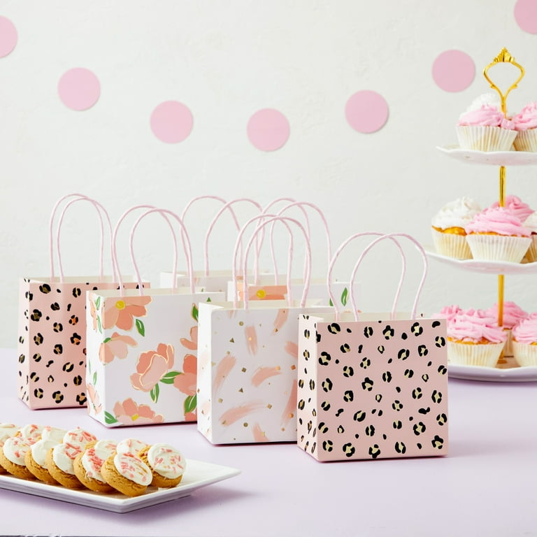 Sanixin 24-Pack Mother's Day Gift Bags With Tissue Paper - Pink Floral Medium Party Favor Bags