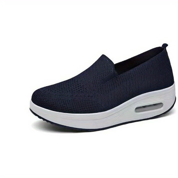 Zapatillas De Plataforma De Punto Transpirable Para Mujer, Zapatos Casuales Con Cojín De Aire, Zapatos Cómodos Para Caminar