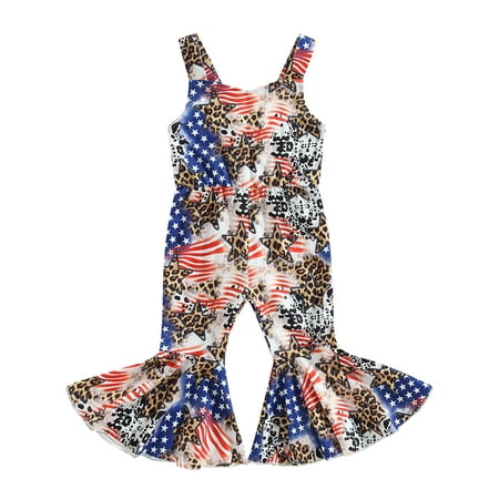 

Musuos 4th of July for Baby Girls Sleevelss Jumpsuit Suspender Bib Overalls Flare Pants