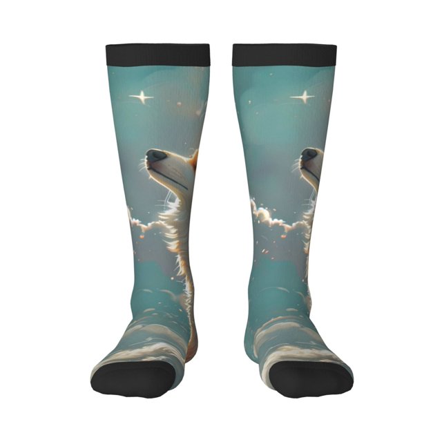 Fotbe Starry Sky Cloud Fox Calcetas Divertidas Estampadas para Hombre y Mujer, Calcetas de Algodón hasta la Rodilla para Caminar, Correr, Enfermería y Embarazo