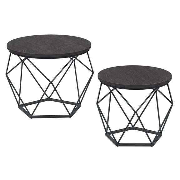 VASAGLE Small Coffee Table Set of 2, Round Coffee Table with Steel Frame, Side End for Living Room, Bedroom, Office, Charcoal Gray and Ink Black