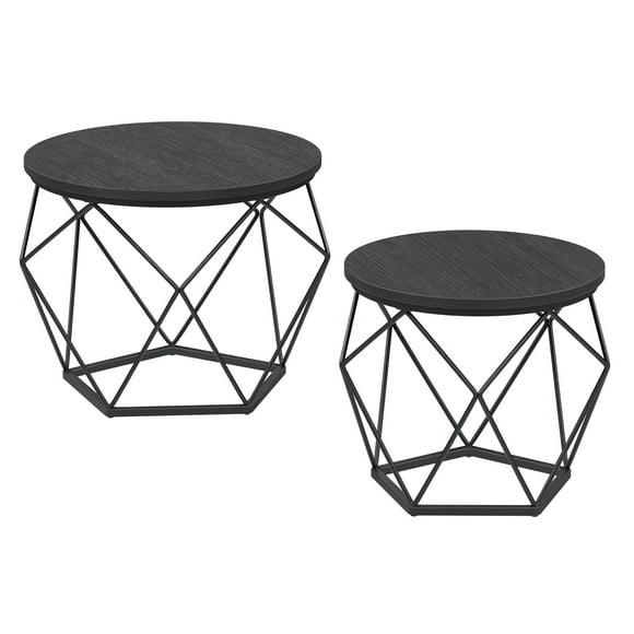 VASAGLE Petite Table Basse Ensemble de 2, Table Basse Ronde avec Cadre en Acier, Table d'Appoint pour Salon, Chambre, Bureau, Gris Charbon et Noir Encre