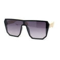 thumbnail image 2 of Geometric Large Shield Mirror Lens Bamboo Wood Arm Retro Sunglasses Matte Black - Smoke, 2 of 4