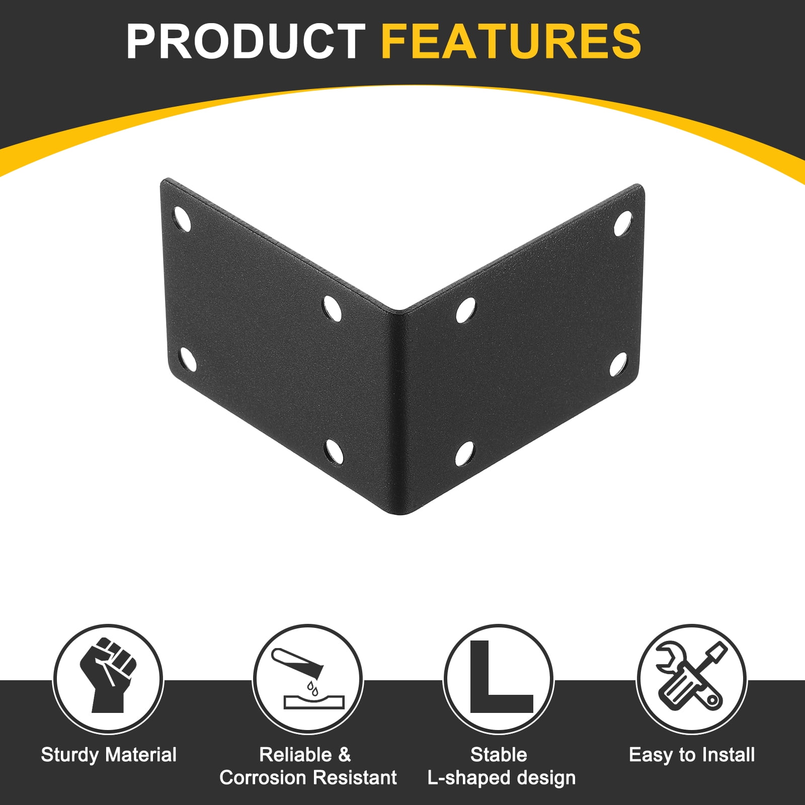4Pcs L-Shaped Brackets Corner Brace, 2.76"x2.76"x1.89" Corner Bracket Shelf Bracket Right Angle Brackets for Wood Shelves Furniture (70x70x48mm, Black)