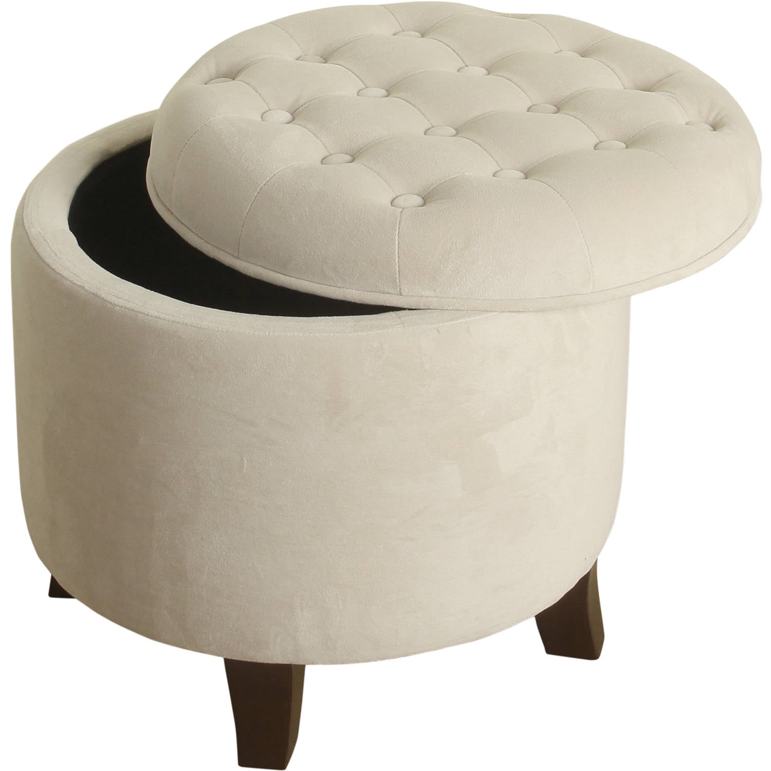 Ember Interiors Velvet Round Storage Ottoman, Beige