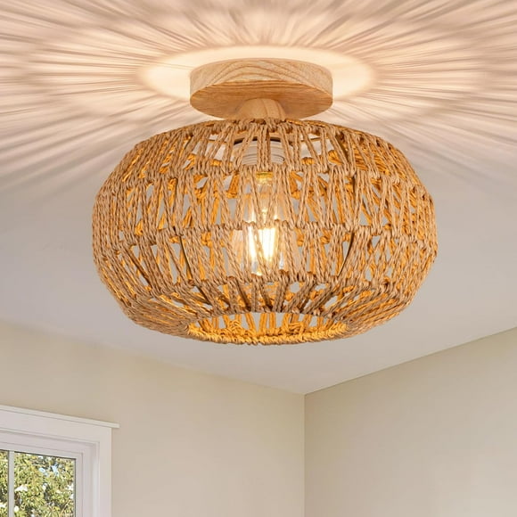 AIR-Boho Light Fixtures Ceiling Rattan Ceiling Light Flush Mount Mini Chandelier Lighting Woven Ceiling Light Fixture for Bedroom Hallway Bathroom Nursery Room