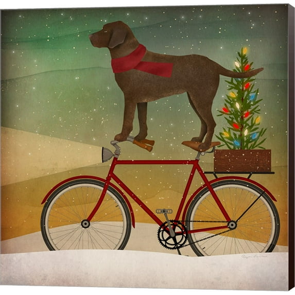 Brown Lab on Bike Christmas by Ryan Fowler, Canvas Wall Art