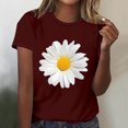 thumbnail image 1 of Blouses à Col Rond pour Femmes T-Shirts à Manches Courtes Imprimé Fleur de Marguerite, 1 of 4