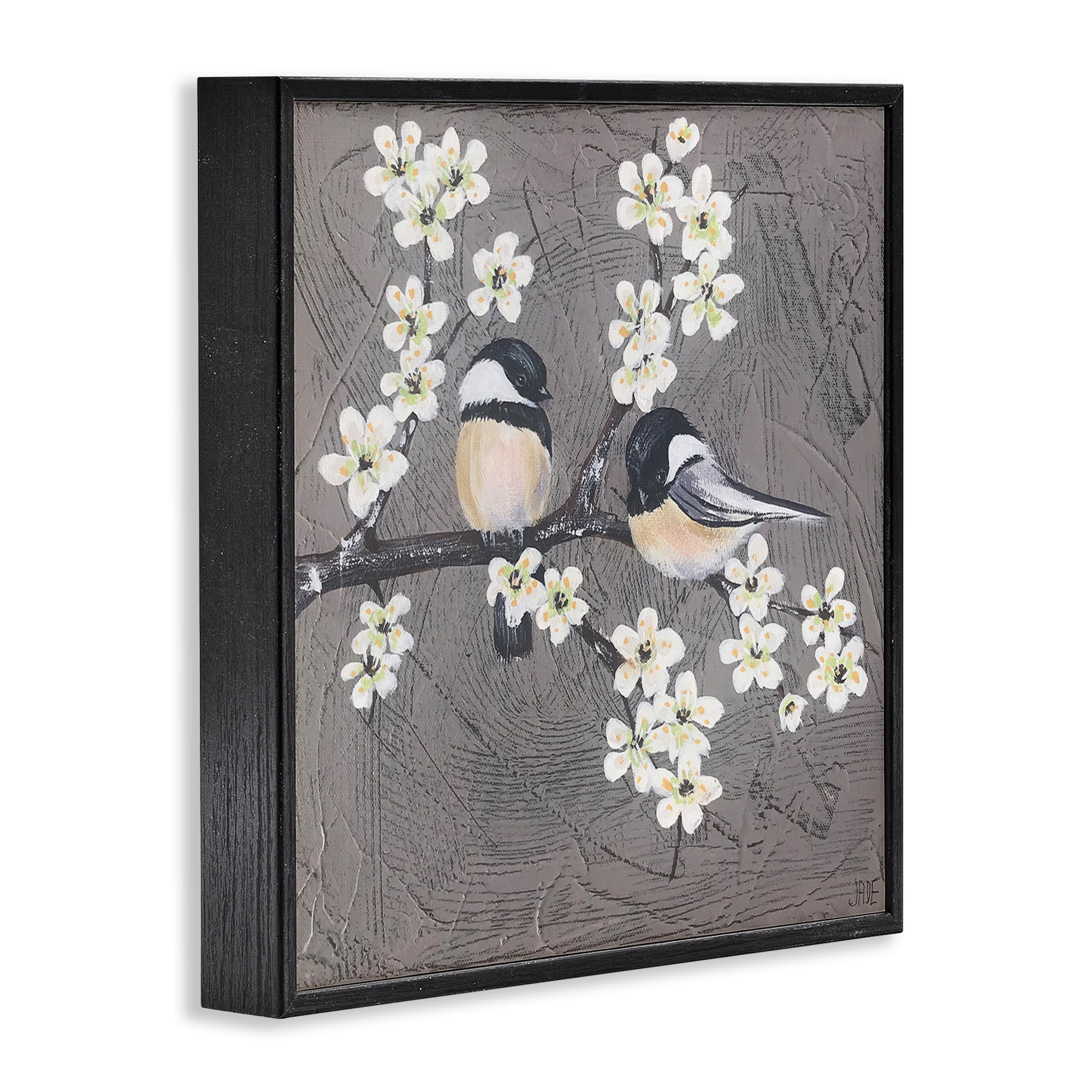 Stupell Industries Bird Pair on Branch Animals & Insects Painting Black Framed Art Print Wall Art, 12 x 12