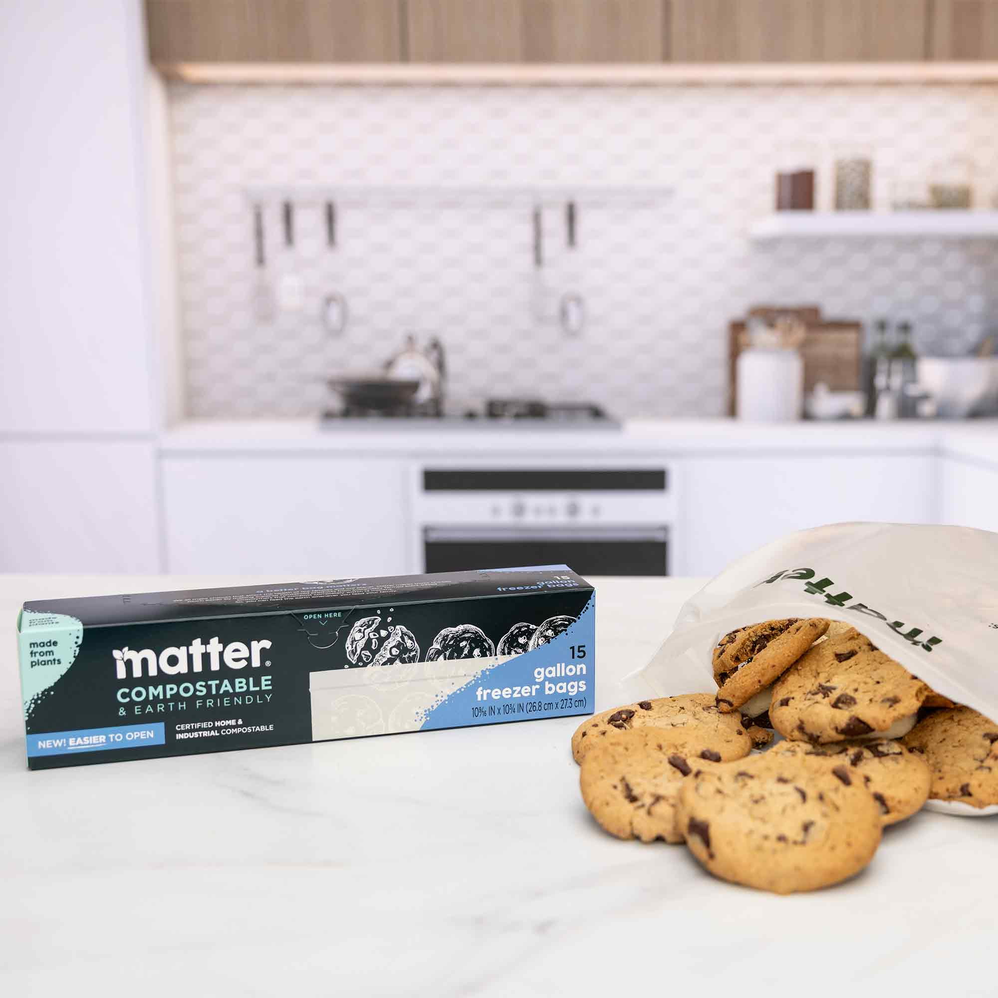 Matter Compostable Gallon Freezer Food Storage Bags, 15 Count