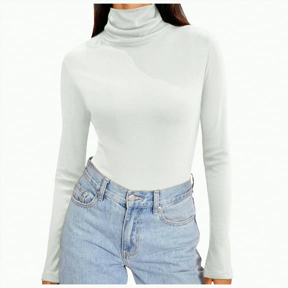 Kaprioy Womens Turtleneck Long Sleeve Shirts Soft Thermal Underwear Early Fall Fashion Clothing Tight Basic Layer Tops White, S
