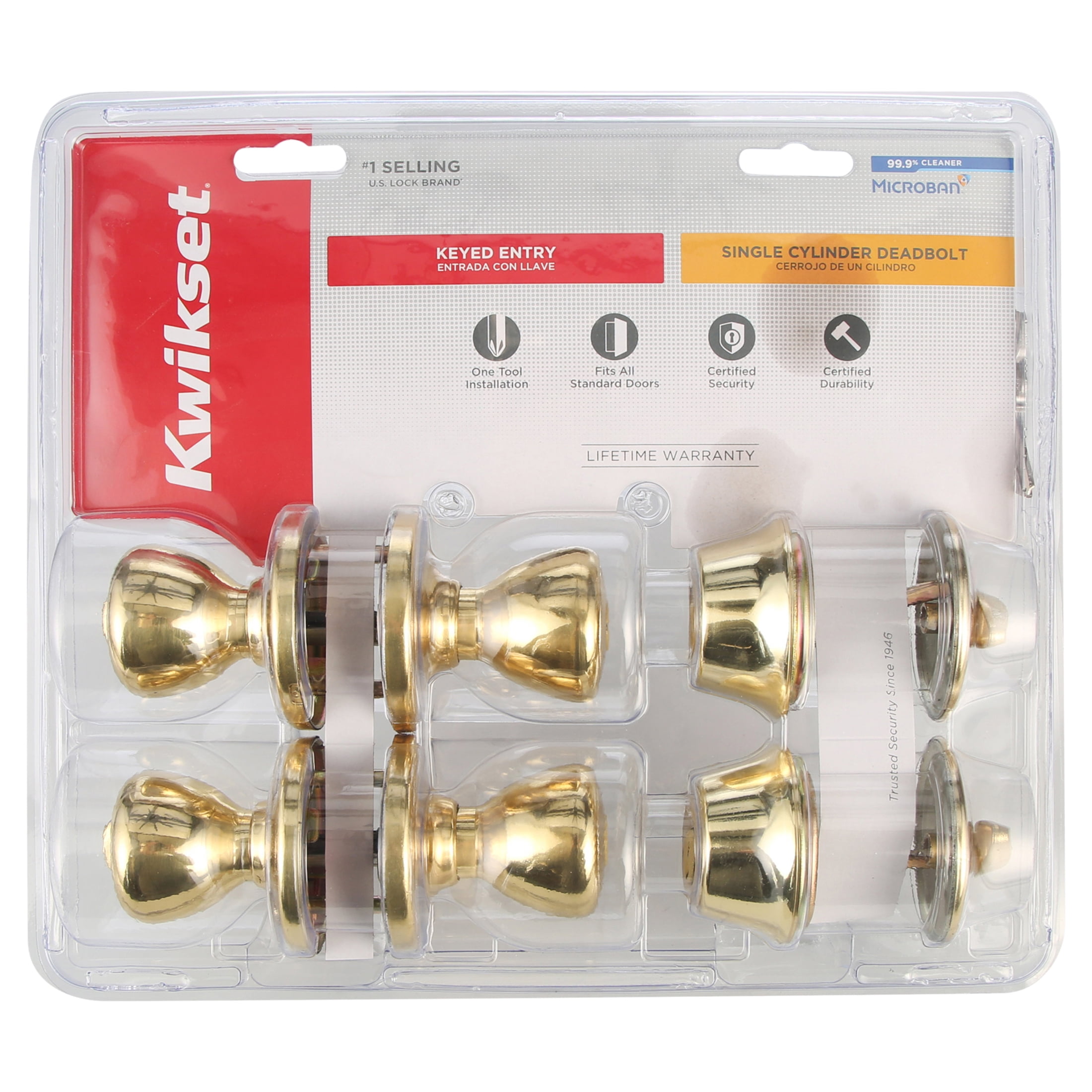Kwikset 242 Tylo Keyed Entry Knob And Sgl Cyl Deadbolt Project Pack in PB