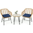 thumbnail image 3 of Costway 3PCS Patio Rattan Bistro Furniture Set Cushioned Chair Table Navy, 3 of 12