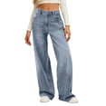 thumbnail image 4 of WERYOUNG Women's Casual Pants Solid Color High Waist Everyday Wear Relaxed Fit Wide Leg Denim Trousers Club Party Comfortable Stylish Jeans, 4 of 8