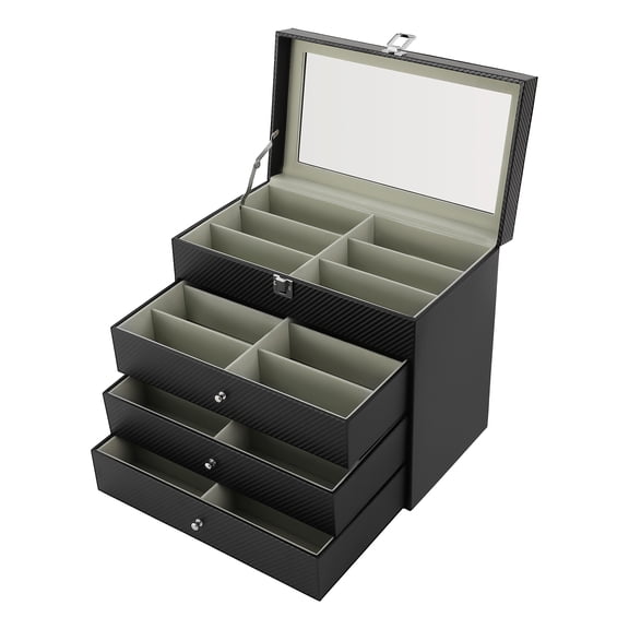 ChicHomey  4-Layer Sunglasses Organizer,Glasses Display Box Holds 24 Pairs,Full Pull-out Drawer,Transparent Glass Lid, for home& business