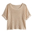 thumbnail image 4 of Crochet Cover Up Blouse Top, Short Sleeve Sweater Summer Tops Loose Hollow Out Knit Pullover Tshirts Beach Swimsuit Coverup Summer Crochet Sweater Pullover Cute Beach Vacation Clothes, 4 of 4
