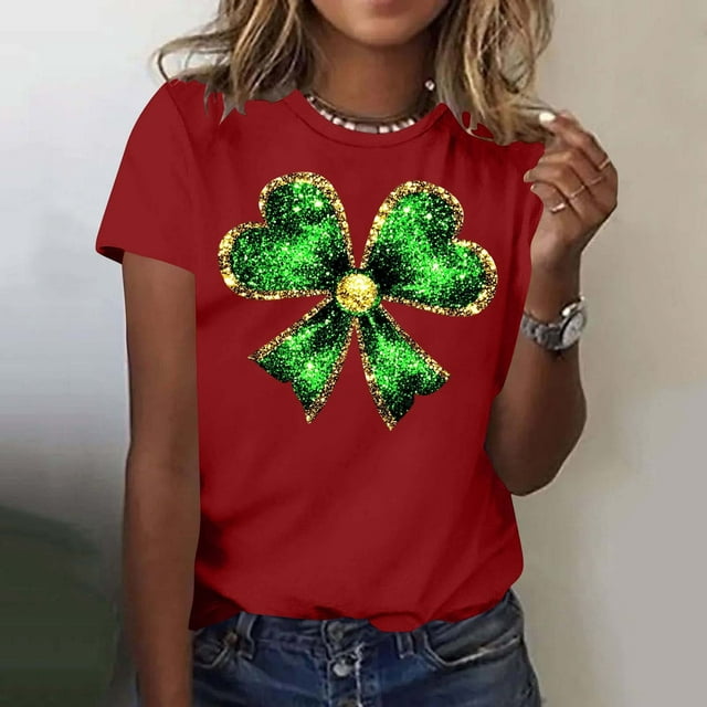 Elvqul T-Shirts à Manches Courtes pour Femmes, Décontractés, T-Shirts de la Saint-Patrick, Col Rond, Grande Taille, Mignons, Verts, Hauts de Fête pour Dames, Graphiques
