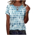 thumbnail image 2 of Maqroz Short Sleeve Shirts for Women Print Spring Summer Tops 2026 V Neck Criss Cross Tees Casual Blouses Fashion Outfits Clothes Blue S, 2 of 8