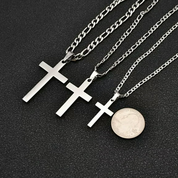 QQTDFG Mens Women Silver Cross Pendant Necklace Stainless Steel Chain 16"-30"-M (1.5"*0.87")-3mm-30 inch