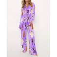 thumbnail image 3 of Music Life Silky Pajamas for Women Long Sleeve Matching Pajama Set 2 Pieces Nightwear with Side Pockets Lavender XS, 3 of 4