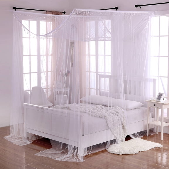 Cotton Loft Heavenly Crystal 4-Post Sheer Mosquito Netting Bed Canopy, One Size, White