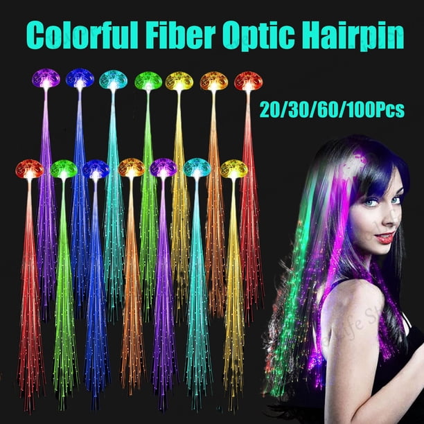 Pasadores de pelo de fibra óptica para fiesta, diadema luminosa con luz LED de 20-100 piezas, de colores, para Halloween