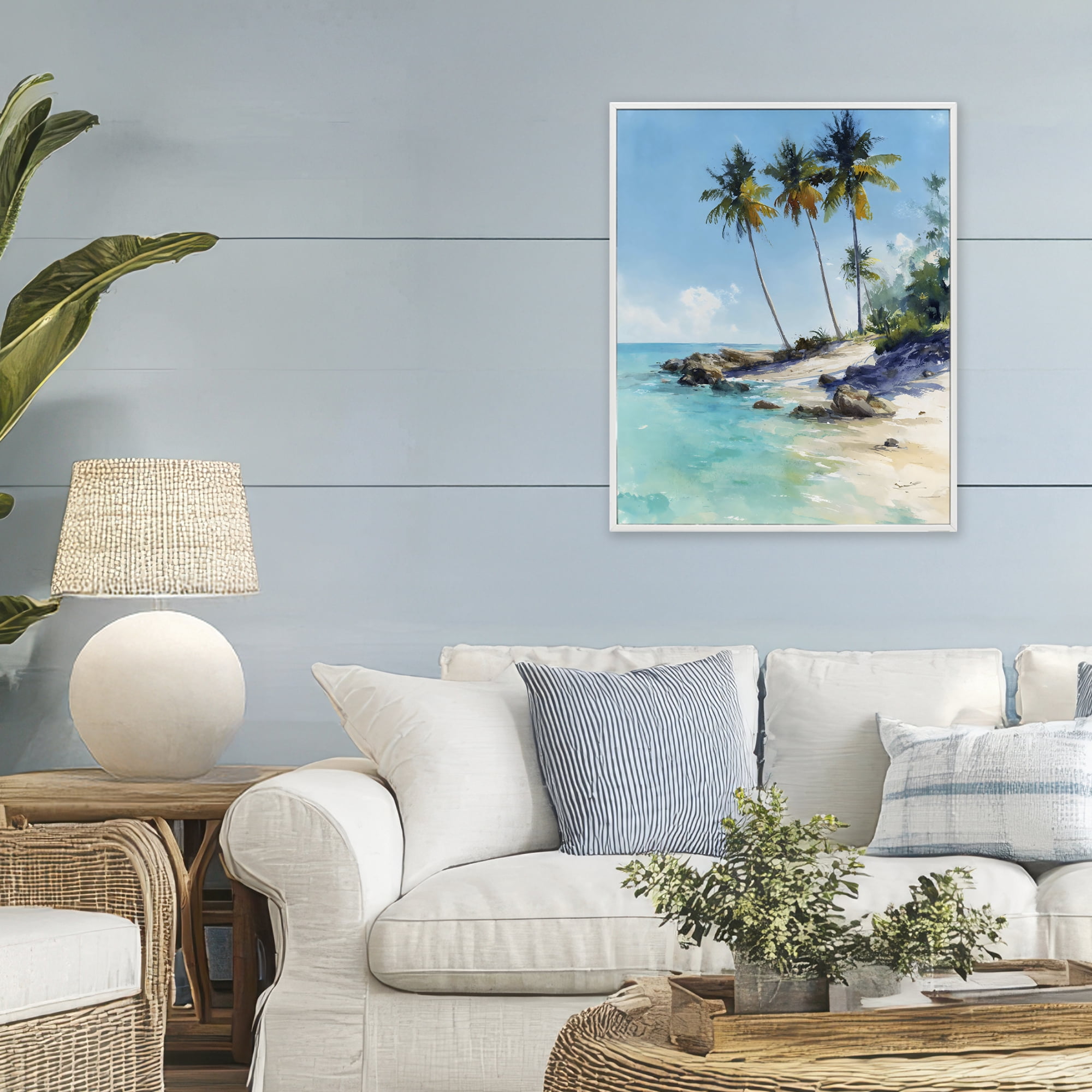 Stupell Industries Rocky Tropical Shore White Framed Giclee Art, design by Franklyn Gregory