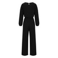 thumbnail image 6 of ABATAB Rompers for Women Round Neck Long Sleeve Bow Tie Goga Romper Wide Leg Long Pant Work Trendy Jumpsuit with Pockets, 6 of 7
