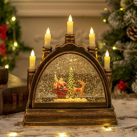 

Clearance!Ymkly Home Decor Christmas Snow Globe Christmas Decorations For Home With Timer & Music USB & Battery Powered Make Snowman Santa Reindeer Sled Church House Christmas Christmas Decorations