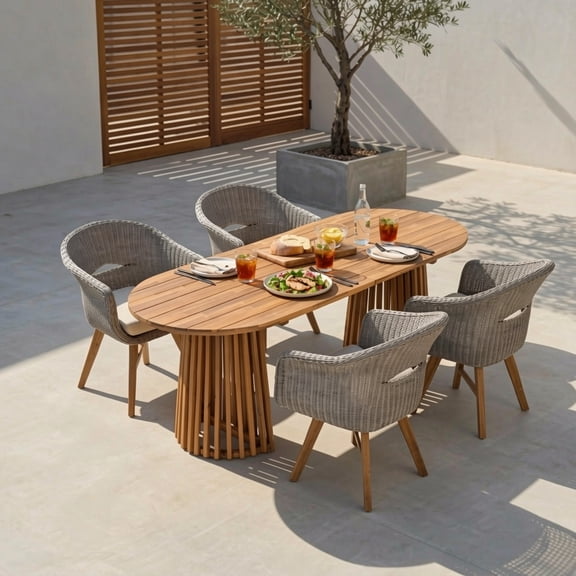 Christopher Knight Home 5-Piece Contemporary Outdoor Dining Set with Rattan Armchairs and Beige Cushion