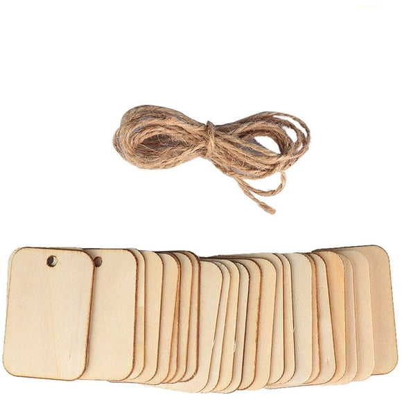 Wood chips, wood tags, gift tags, wood rectangle tag, DIY natural wood shavings, wedding party decoration with rope, DIY handicrafts painting DIY craft decoration (50 pieces)