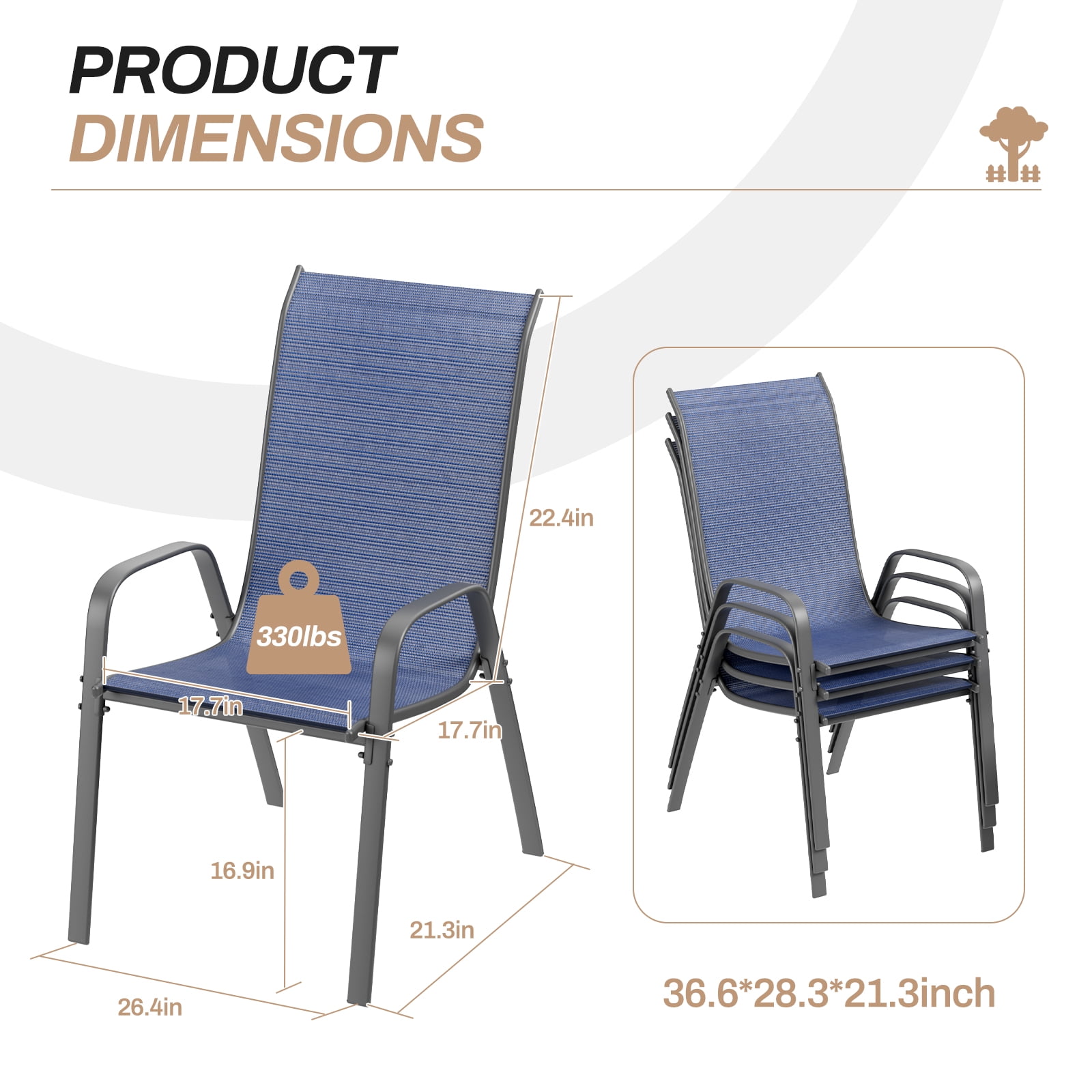 Pirecart 4PCS Patio Chairs Set Outdoor Breathable Textilene Stackable Chairs with Metal Frame, Armrests