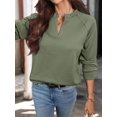 thumbnail image 6 of Women's V-Neck Textured Light Weight Long Sleeve Sweatshirt Casual Outfits Spring Fall Clothes Green L, 6 of 10