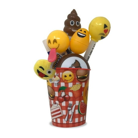 emoji Easter Toy Bundle Gift Set in an Cup-Light Up Pens, Sound Keychain, Sling Ball, Rings, Easter Eggs, Fun Stamps, Frog Toys, Wristbands Bracelets & LED NightLight