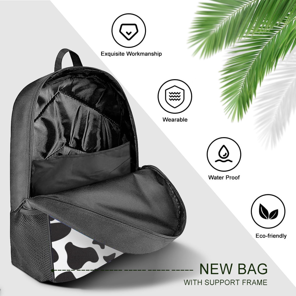 Cow Pattern Backpack 17 Inches Large Capacity Casual Daily Commuter Backpack