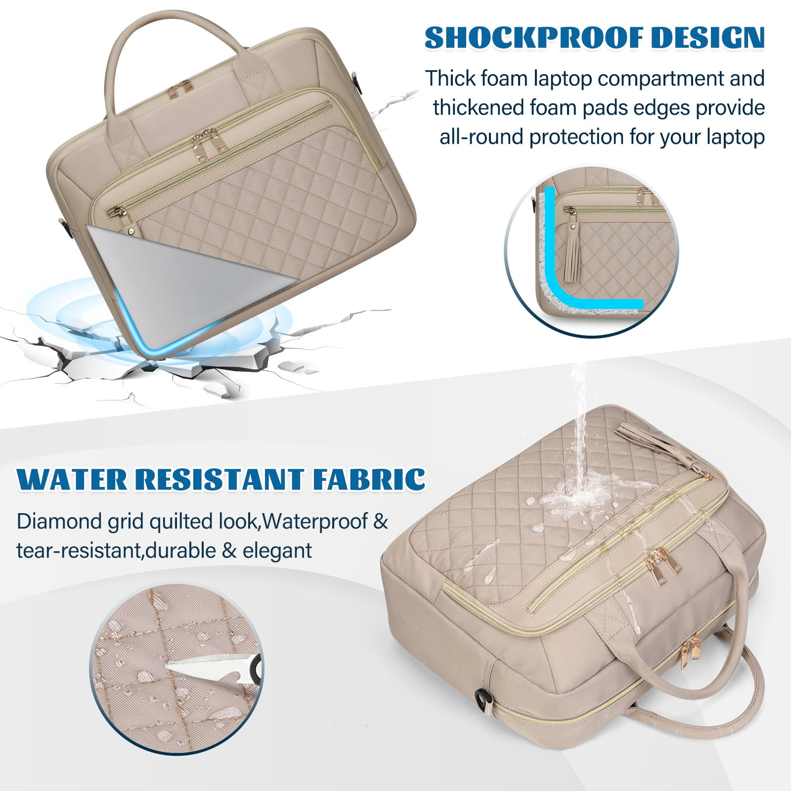 RAINSMORE Laptop Bag 17.3 Inch Messenger Shoulder Bags for Women Waterproof Computer Briefcase Large Laptop Case for Work Business Office College Travel,Khaki